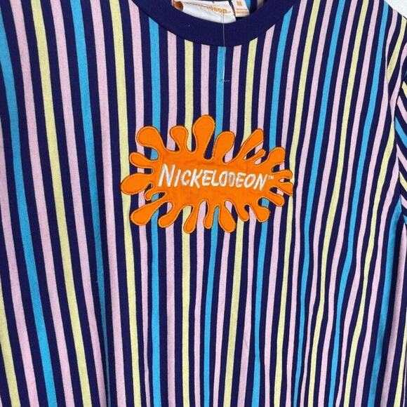 Nickelodeon Multicolored Striped Embroidered Logo Round Neck Shirt Size M Men's - Picture 4 of 7